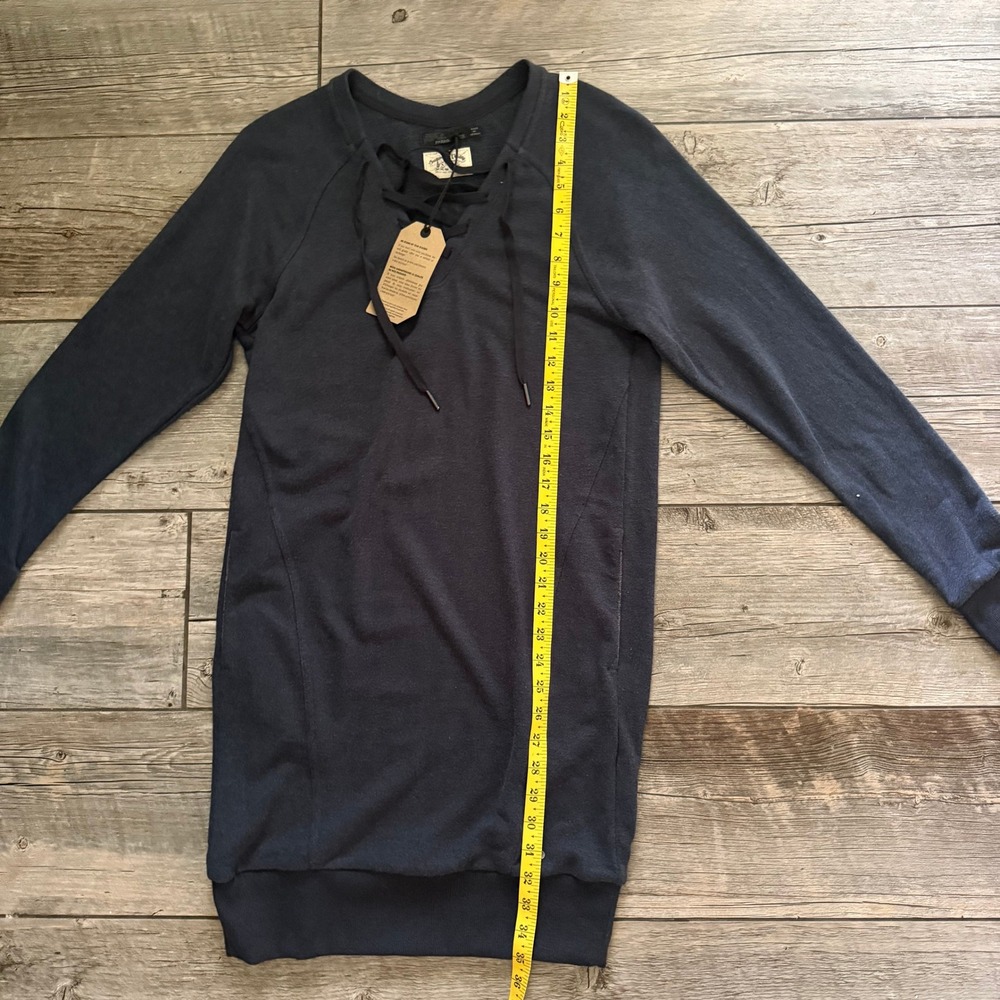 prAna Women Charcoal Heather Hemp Blend Lace Up Long Sleeve Tunic Dress XS NEW - Picture 9 of 10